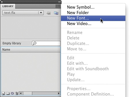Adding a new font to the Library for use with ActionScript