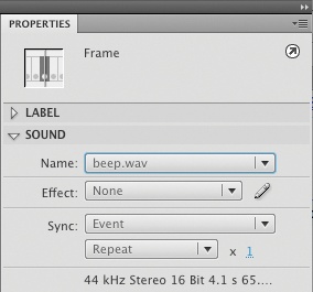 The Sound section of the Properties panel