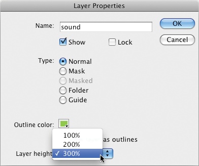 Increasing layer height to increase the scale of a displayed sound wave