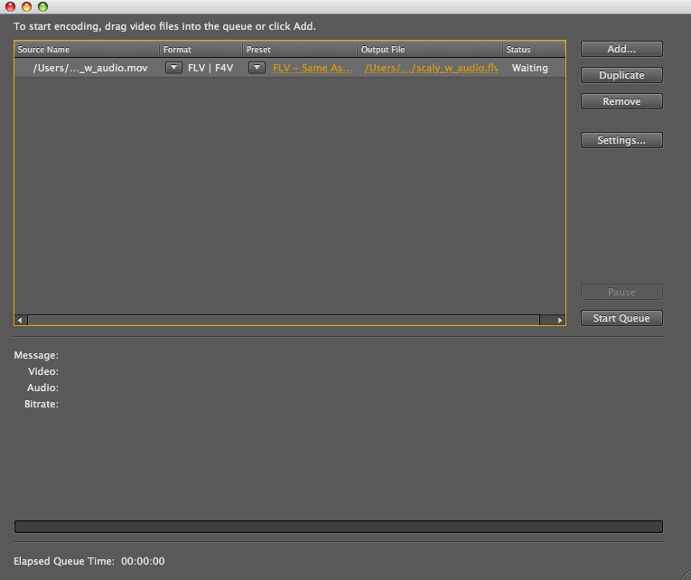 Adding a video in Adobe Media Encoder