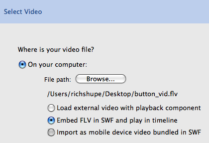 Step one of embedding a video: importing an FLV file