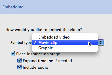 Step two of embedding a video: choosing the symbol type and placement of the video