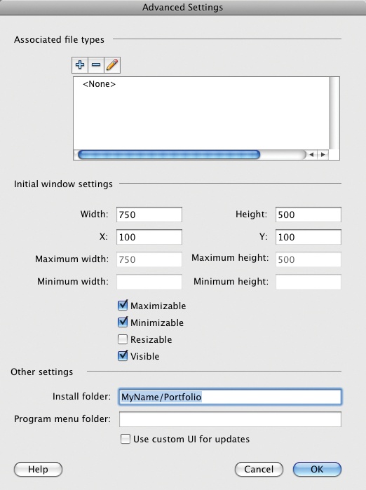 AIR application advanced settings