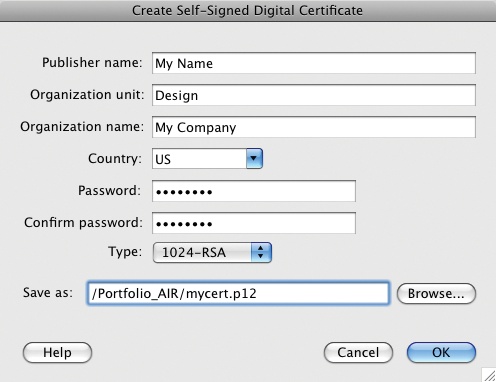 Creating a self-signed digital certificate