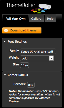 The Font Settings and Corner Radius sections