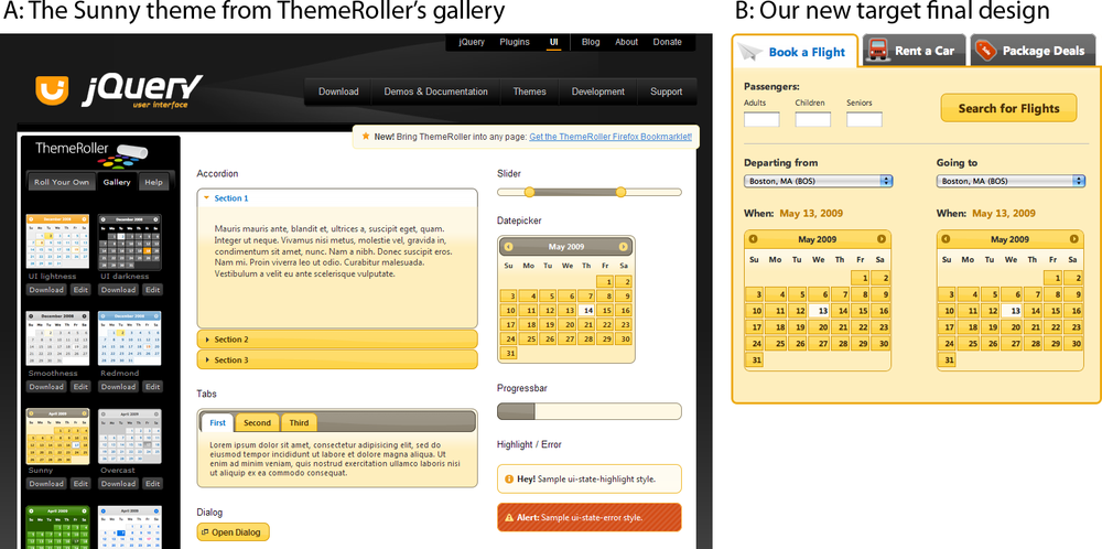 The new target design with yellow clickable states and headers for tab contents closely matches the Sunny gallery theme