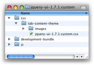 A snapshot of the jQuery download folder structure when downloading a scoped theme