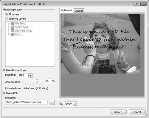 Importing Photoshop Files into a Web Site