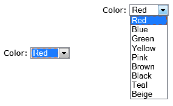 A menu list when closed (left) and when opened (right).