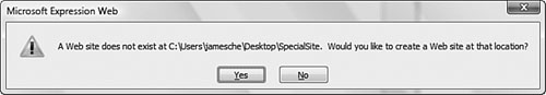 Expression Web 2 prompts you to create a new Web site if the remote Web site you specify doesn’t exist.