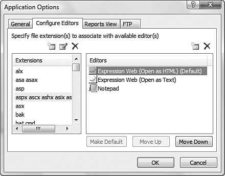The Configure Editors tab allows you to configure specific file types to open with the application of your choice.