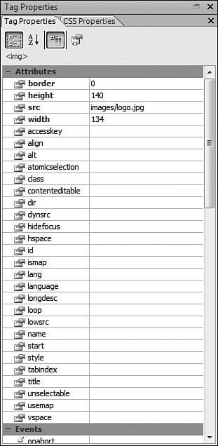 The Tag Properties task pane provides a convenient way to dig into the properties of any HTML tag.