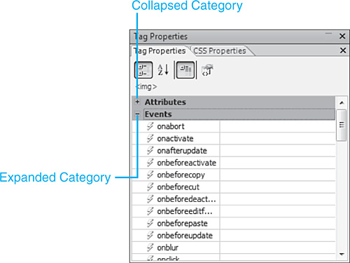 Categories can be collapsed and expanded using the - and + button respectively, located next to the category name.