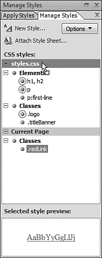 CSS IDs and classes can be moved from a page to an external style sheet and vice versa by dragging and dropping the style in the Manage Styles task pane.