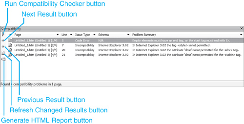 The Compatibility pane displays the results of a compatibility check in an easy-to-filter view.