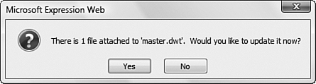You’ll be prompted to update attached pages when you save a modification to a Dynamic Web Template.