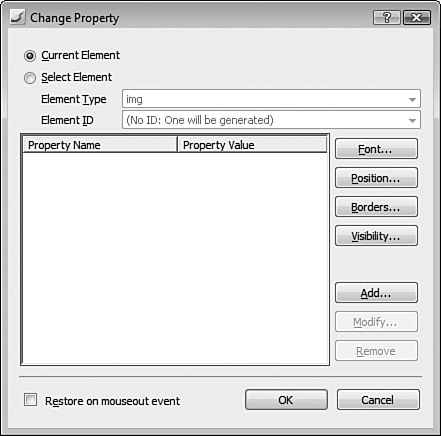 The Change Property behavior is useful for adding interactivity to your Web page.