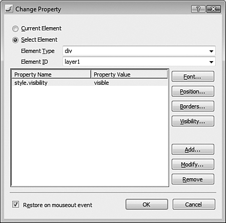 The completed Change Property dialog box shows the property change for layer1.