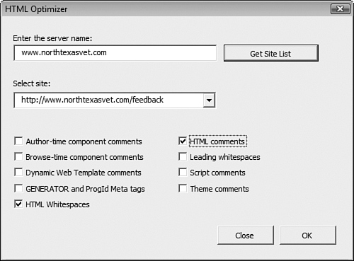 Here is the completed macro. The optimizations configured by the macro will be reflected in the Expression Web 2 dialog as well.