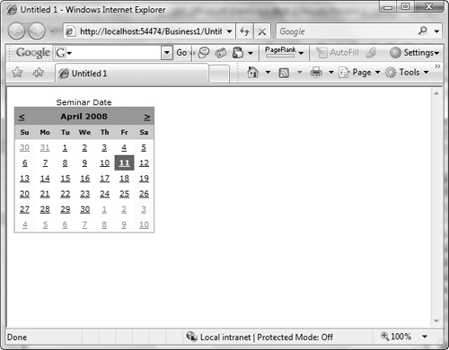 The caption of a Calendar control is a convenient way to display the purpose of your calendar.