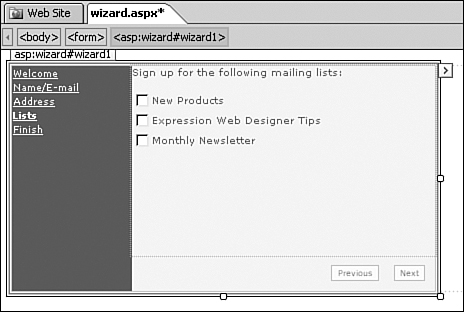 Step 4 of the wizard makes mailing list selection easy with a series of check boxes.