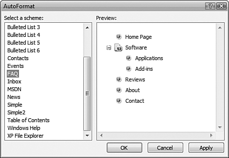 The TreeView control offers many formatting options in the AutoFormat dialog.