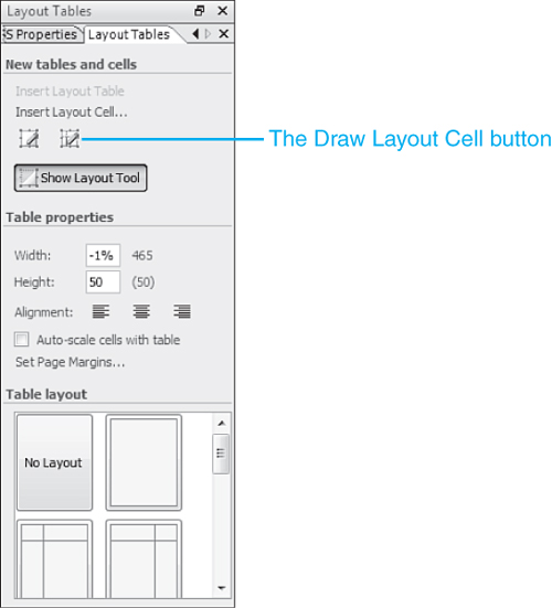The Draw Layout Cell feature in Expression Web 2 is the perfect tool for creating a new cell to hold our AdRotator control.