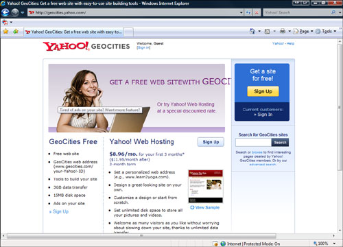 Yahoo!’s free website service is called GeoCities.