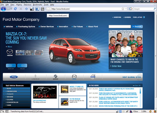 The goals of the Ford Motor Company website are to provide information about its products and to sell vehicles.