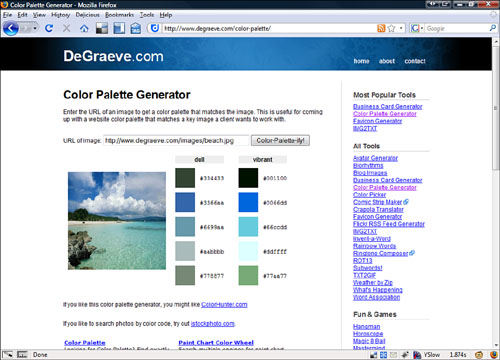 The Color Palette Generator finds the color palette used in an image.