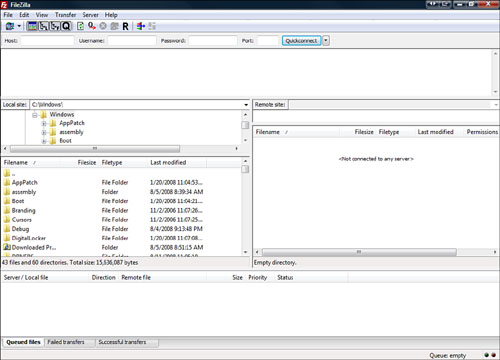 Filezilla enables you to move files to and from the Internet.