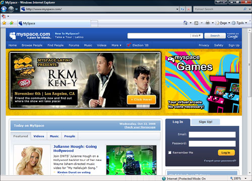 The MySpace.com website.