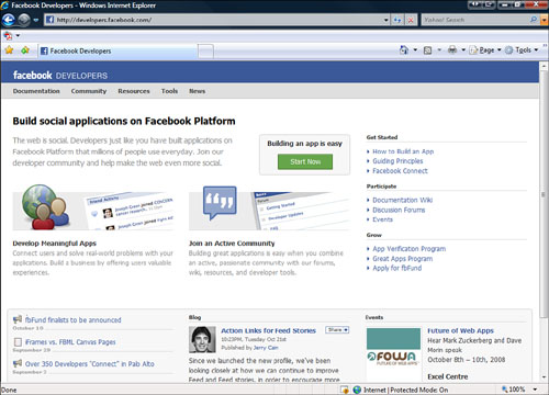 The Facebook Developers website.