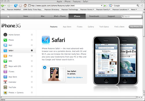 The Safari browser for the iPhone.