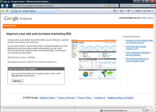 The sign-up page for Google Analytics.