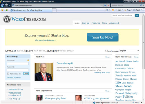 The WordPress.com front page.