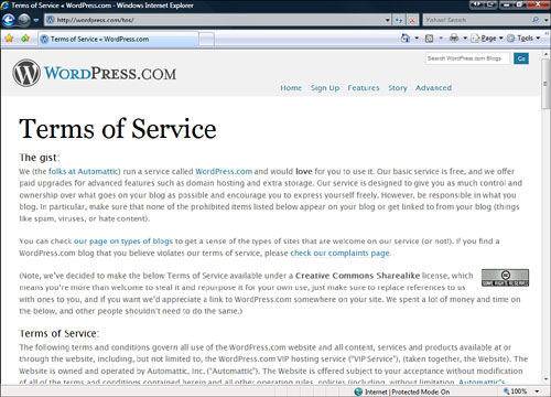 Only a lawyer would find the Terms of Service page interesting.