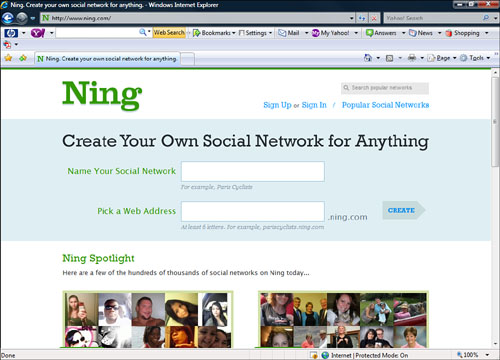 The Ning.com home page.