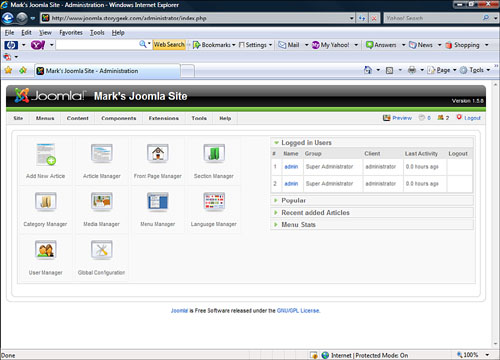 The Joomla Administrator page.