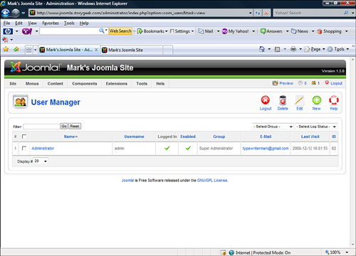 The Joomla User Manager.