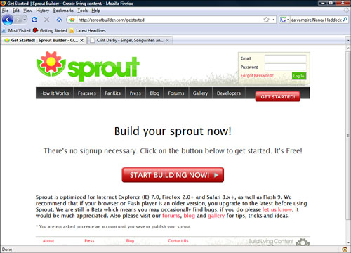 The Sprout Start Building page.