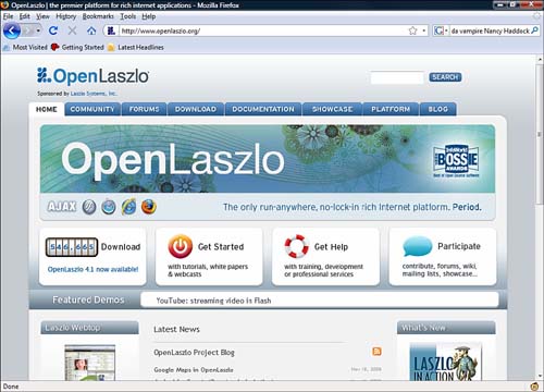 The OpenLaszlo home page.