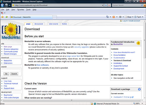 The MediaWiki download page.