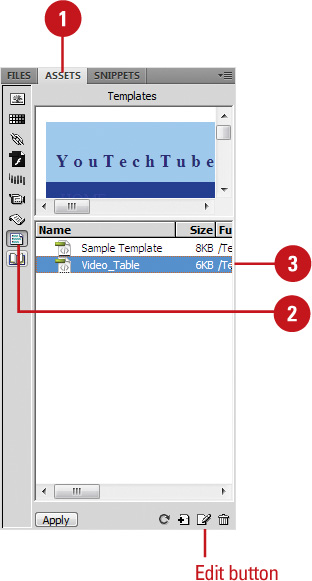 Open a Template File Using the Assets Panel