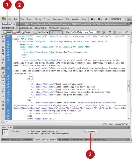 Check for HTML Browser Compatibility Using Code View