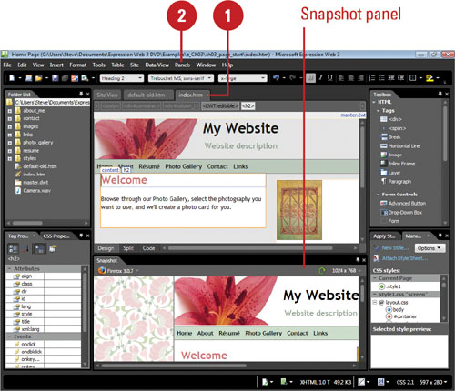 Preview a Web Page Using the Snapshot Panel
