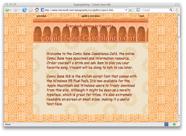 A page in the CSS Gallery, showing CSS support in IE3