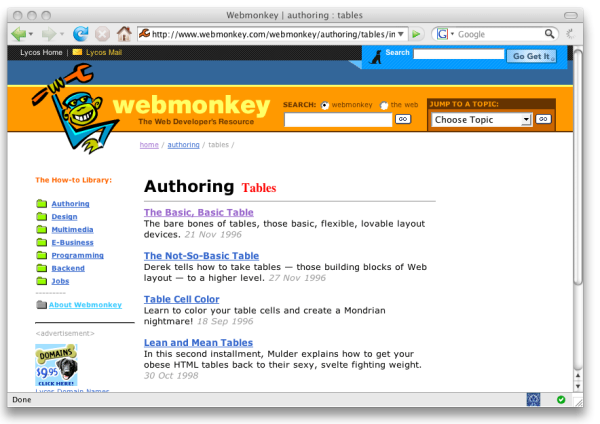 Tables tutorials on the popular Webmonkey site
