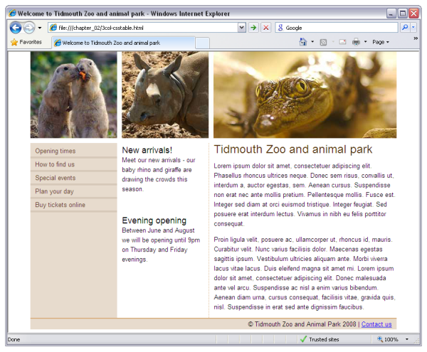 The layout in supported browsers
