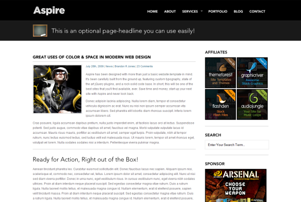 Smart design in the Aspire theme’s standard page template